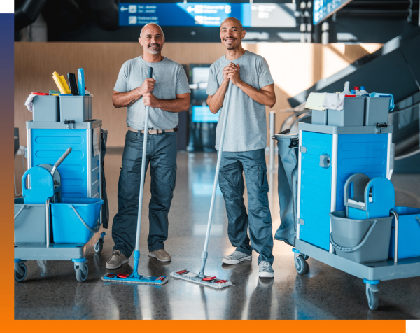 Custodians with cleaning carts in airport